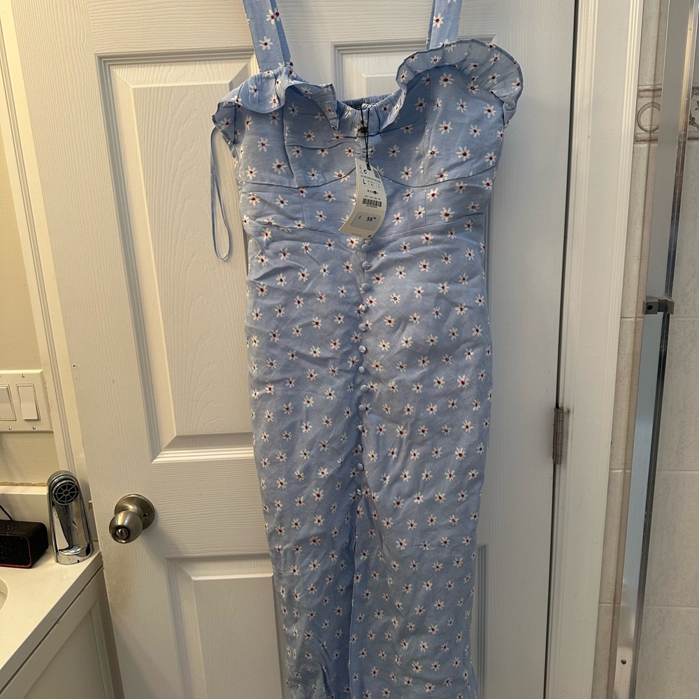 NWT Blue Floral Dress with Middle Slit